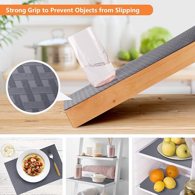 Shelf Liners for Kitchen Cabinets Refrigerator Liners Waterproof & Oil-Proof Kitchen Cupboard Liner Plastic Drawer Mats EVA Material Non Adhesive Fridge Liner for Shelves Gray 11.8 x 59 Inch