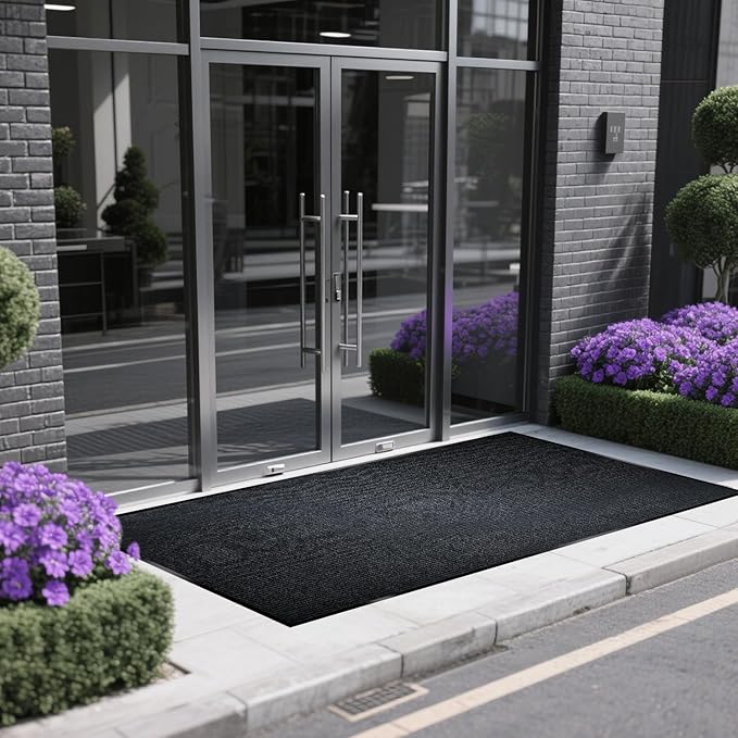 Extra Large Indoor/Outdoor Entrance Mat - 4 x 15 Feet, Rubber Border Door Mat Heavy Duty, Waterproof, Low-Profile, Easy to Clean, Rubber Entry Mat,Commercial Floor Mat, Charcoal Grey