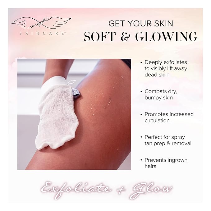 Seraphic Skincare Divine Glow Exfoliating Mitt (1pc) – 100%, Dye-Free, Bleach-Free Vegan Viscose Korean Exfoliating Glove – Body Exfoliator for Self-Tan Removal & Keratosis Pilaris