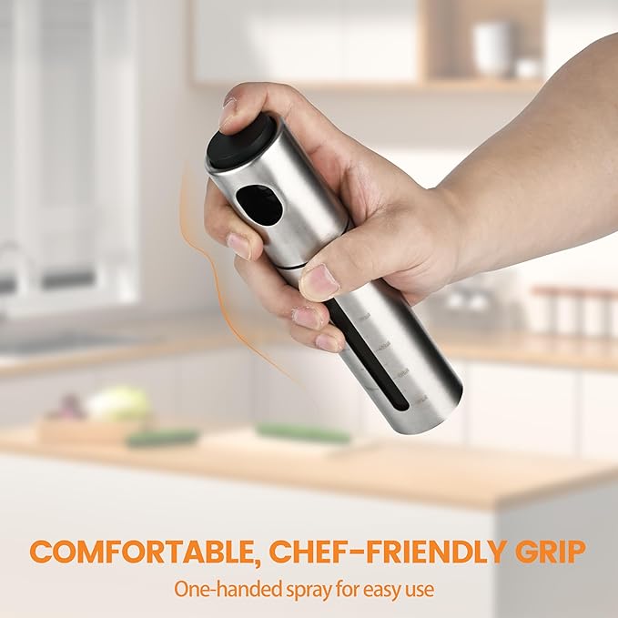 Oil Bottle for Cooking,100ml Stainless Steel Cooking Oil Spray Bottle for,Salads, BBQS and More,One-Handed Use