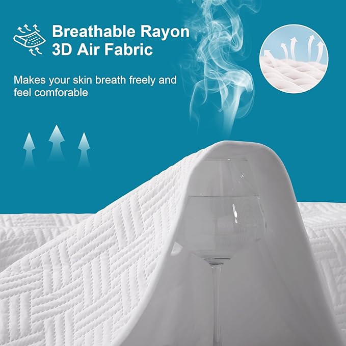 Waterproof Mattress Protector California King Size - Breathable, Noiseless, Ultra-Soft Bed Cover, Mattress Pad Cover with Deep Stretchable Pockets 8"-21" (White)