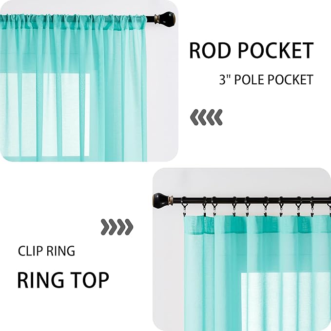 Tollpiz Sheer Door Curtains Closet Linen Textured Curtain Sheers Doorway Light Filtering Voile French Door Rod Pocket Curtains Patio Door, 54 x 63 inches Long, Aqua Blue, Set of 1 Panel