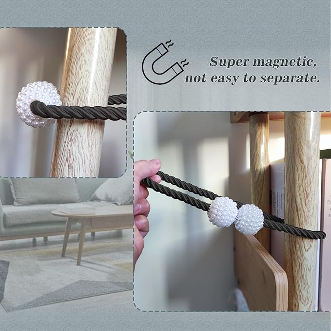 Hion Magnetic Curtain Tiebacks Gray Blue 2pcs, Curtain Tiebacks Buckles Holdbacks Holders Hooks Clip for Home Bedroom Office Decorative Curtain