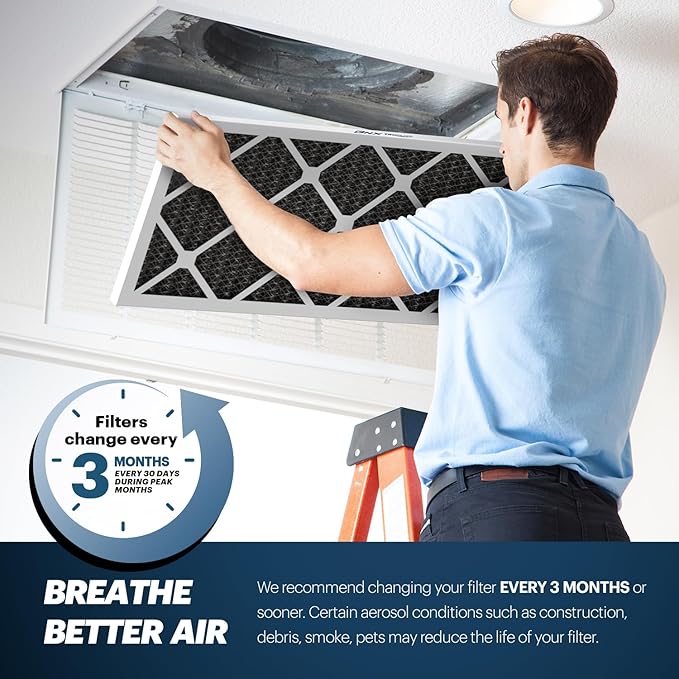BNX TruFilter 16x25x1 MERV 12 Odor Defense (4-Pack) AC Furnace Air Filter with Activated Carbon - MADE IN USA - Pleated Air Conditioner HVAC AC Furnace Filters - Removes Odor, Mold, Bacteria, Smoke