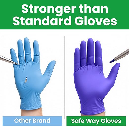 SafeWay Nitrile Disposable Gloves — Multi-Purpose Powder-Free, Non-Latex, Medical Use, and Textured Fingertips for Food Prep, Cleaning, Tattoo, Nursing, Lab, Examination, & More — (1000 pcs, X-Large)