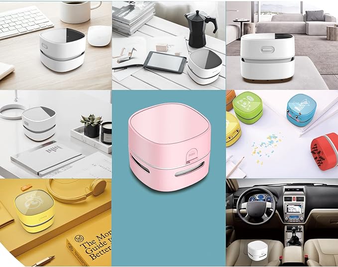 ODISTAR Desktop Vacuum Cleaner, Mini Table dust Sweeper Energy Saving,High Endurance up to 400 mins,360º Rotatable Design for Keyboard/Home/School/Office (Pink)