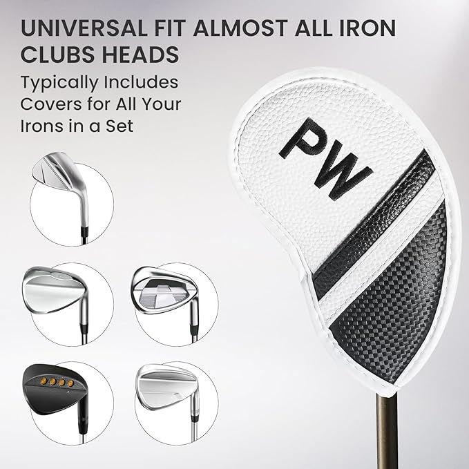Amy Sport Golf Iron Head Covers Value 12 Pcs Set Thick Synthetic Leather, Protection Weatherproof Club Headcover Fit Universal Main Iron Wedge Golf Clubs for Men Women