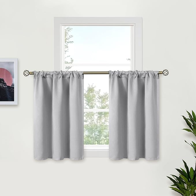 BGment Light Grey Blackout Curtains 30 Inches Long for Kitchen Cafe Window - Half Window Drapes with Rod Pocket Small Curtain Privacy for Rv Camper Bathroom, 2 Panels, 34 x 30 Inch