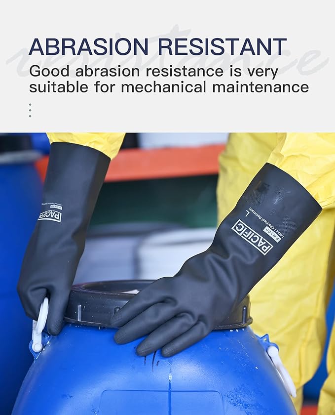 PACIFIC PPE 2 Pairs Chemical Resistant Gloves, Heavy Duty Industrial Rubber Gloves, Resist Acid, Alkali and Oil, 12.6", Large