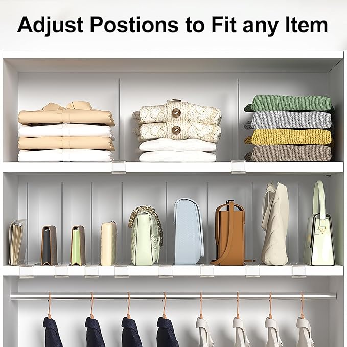 Shelf Dividers Purse Organizer for Closet: 6-Pack Acrylic Bag Storage Organizer for Handbags, Clutches, Clothes, Sweater, Towel on Wood Shelves