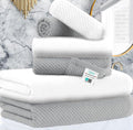 VOOVA & MOVAS Bathroom Towel Set - 100% Cotton | Soft | Quick Dry, Towel Set of 6, 2 Large Bath Towels 30"x56", 2 Hand Towels 18"x28", 2 Washcloths 13"x13", Bathroom Essentials, Grey and White