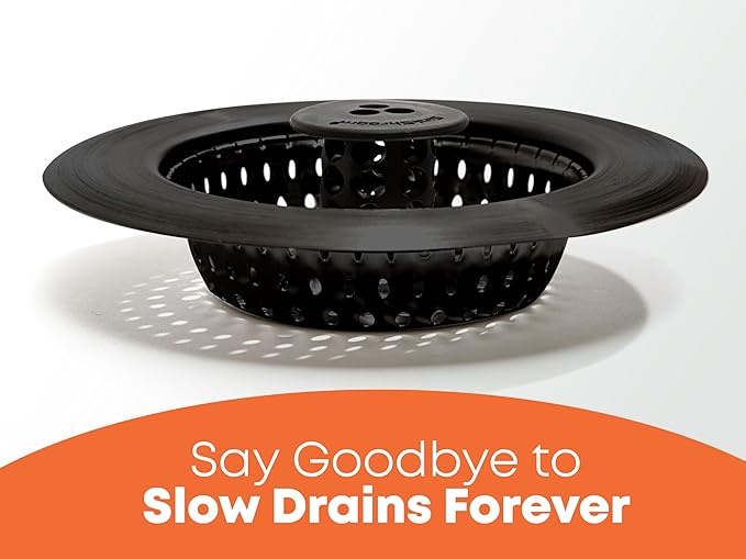 Kitchen SinkShroom Clog-Free Kitchen Sink Drain Strainer with Stopper - Sink Protector for Kitchen Sink, Stainless Steel, Matte Black