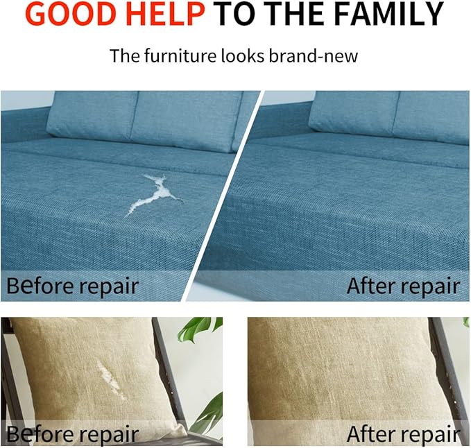 Fabric Repair Patches, 17X158 Inch Linen Repair Tape Self-Adhesive Fabric Patches Durable, DIY Large Linen Tape for Sofa, Couches, Furniture, Chair, Clothing （17X158 Inch, Black）