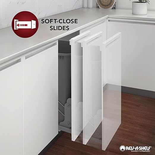 Rev-A-Shelf Pullout Dual Trash Cans for Full Height Kitchen Garbage Cabinet 50 Quart 12.5 Gallon with Soft-Close Slides, Orion Gray, 53WC-2150SCDM-213