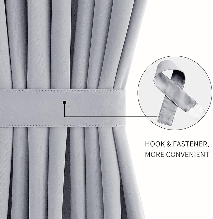 DWCN French Door Curtains – Rod Pocket Thermal Blackout Curtain for Doors with Glass Window, Kitchen and Patio Doors for Privacy, 25 X 72 Inches Long, 1 Curtain Panel with Tieback，Silver Grey
