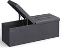 SONGMICS MAZIE Collection - 43 Inches Storage Ottoman Bench with Flipping Lid, Storage Chest with Iron Frame Support, Load 660 lb, for Living Room, Bedroom, Synthetic Leather, Dark Gray ULSF075G01