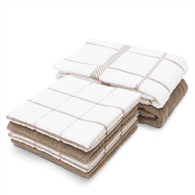 100% Cotton Terry Dish Cloth & Dish Towel, 6 Pack, Super Soft and Absorbent Kitchen Towels, Perfect for Kitchen Cleaning and Dish Washing (TAN (DT and DC Combo))