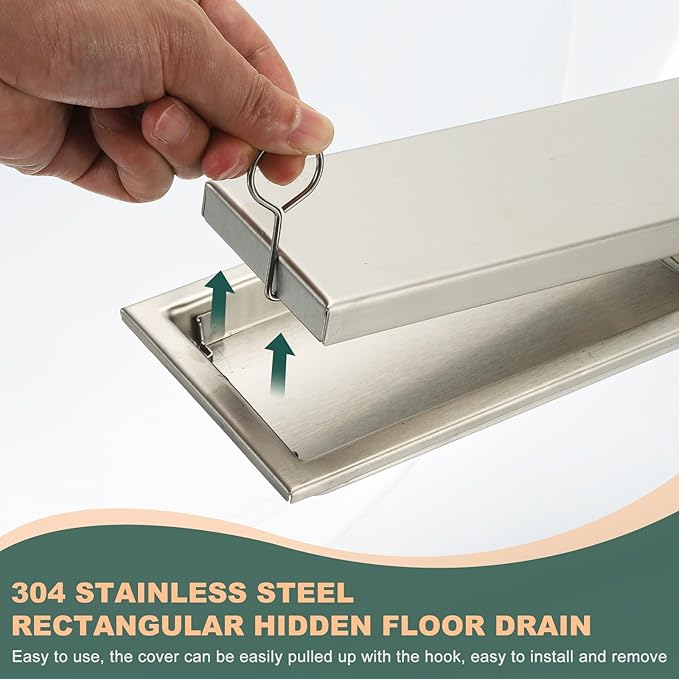uxcell Rectangular Shower Drain, Brushed 304 Stainless Steel Odor-Proof Floor Drain Linear Shower Drain Hair Catcher for Bathroom Kitchen and Laundry Room(12 Inch, Brushed Silver)