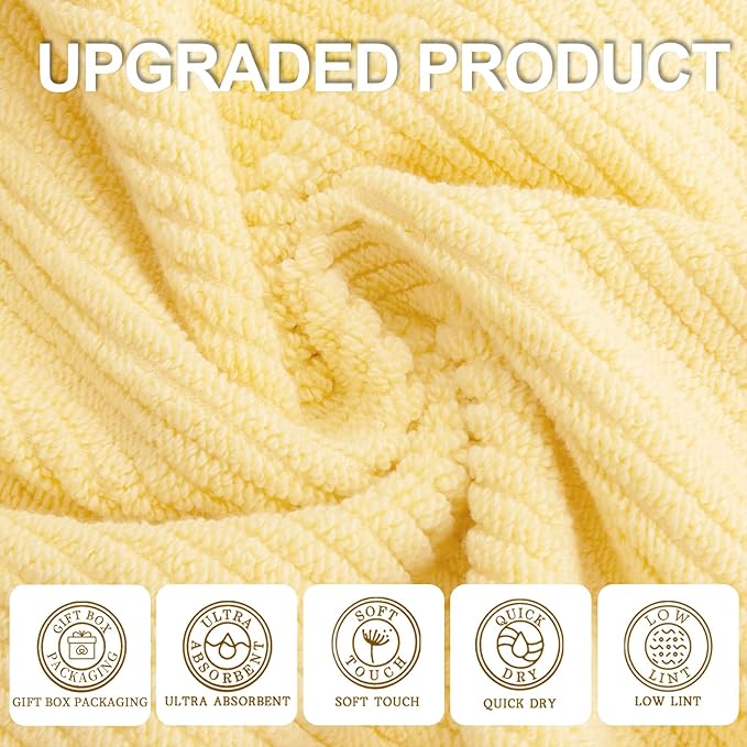 VOOVA & MOVAS Yellow Bath Towels - 100% Cotton | Quick Dry | Light Weight | Thick | Soft, 6 Piece Towel Set, 2 Large Bath 30"x56", 2 Hand 18"x28", 2 Washcloths 13"x13", Lemon Yellow Towel Gift Set
