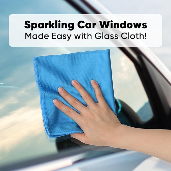 HOMEXCEL Microfiber Glass Cleaning Cloths 6 PK, Lint Free Streak Free, Reusable Microfiber Cleaning Cloth for Cleaning Windows, Glasses, Mirrors, Screens, Stainless Steel, and More, Blue-14”×16”