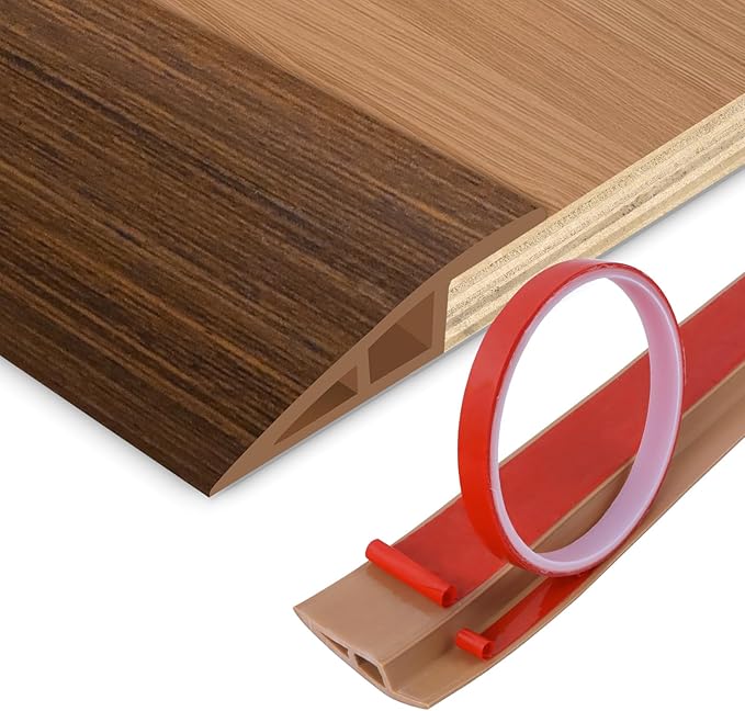 Floor Transition Strip Vinyl Door Threshold Ramp Self Adhesive Carpet Edging Strip Doorway Edge Trim, Overlap Edge Reducer for Laminate Carpet, Floor, Tile (Brown Wood Grain, 2/5" to 3/5", 6.6Ft)