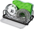 Consumest Sponge Holder for Kitchen Sink - Movable Sink Caddy for Countertop Organizer, 304 Stainless Steel Sponge Holder with Detachable Drip Tray for Kitchen Accessories-Black