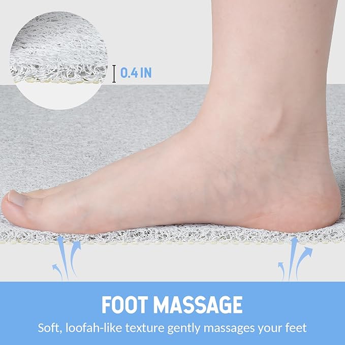 Non-Slip Bathtub Mat, Anti Slip Shower Mat, Fast Drying Bathtub Mats, Foot Scrubber Mat, Anti Slip Mat for Tub, Floor, Bathroom, Kitchen, Home, Hotel (White 36"×24")