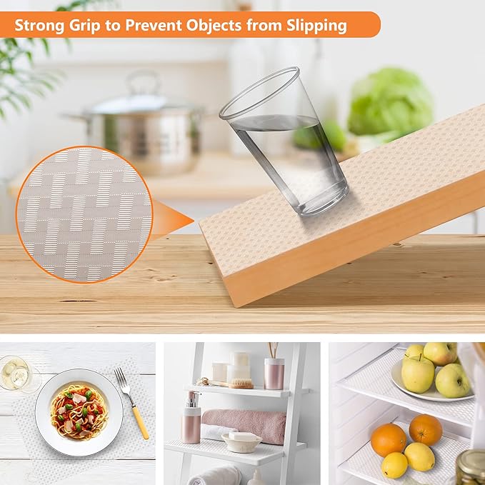 Shelf Liners for Kitchen Cabinets Refrigerator Liners Waterproof Kitchen Cupboard Liner Non-Slip Drawer Mats EVA Material Non Adhesive Fridge Liner for Shelves - Clear（17.5 x 236.2 Inches x 2 Rolls