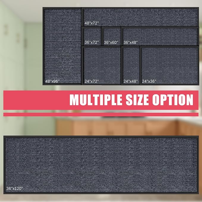 Kuyal Front Door Mat, 4'x8' Indoor Outdoor Entrance Mat, Commercial Floor Mats Inside Outside Entrance, Heavy Duty Durable Welcome Mats, Rubber Backing Non Slip Outdoor Mats for Entryway,Dark Gray