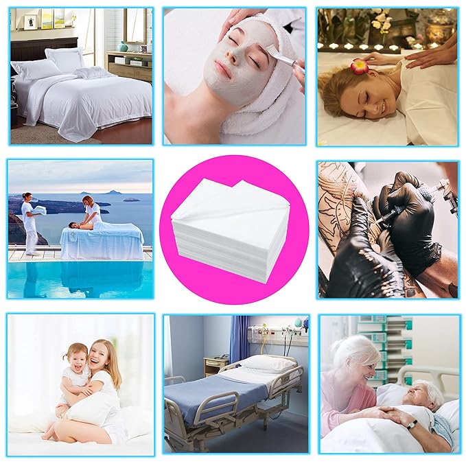 Disposable Bed Sheets 200 Pcs 31" x 71" Massage Table Sheets Non Woven Fabric SPA Bed Cover Breathable for Massage Beauty Tattoos(White)