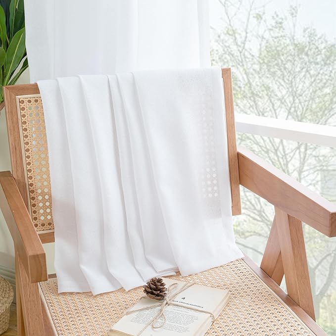 YoungsTex White Linen Curtains for Kitchen Window Over Sink - Small Half Window Drapes Semi Sheer with Back Tab for Front Door Cafe, 2 Panels, 30 X 40 Inch