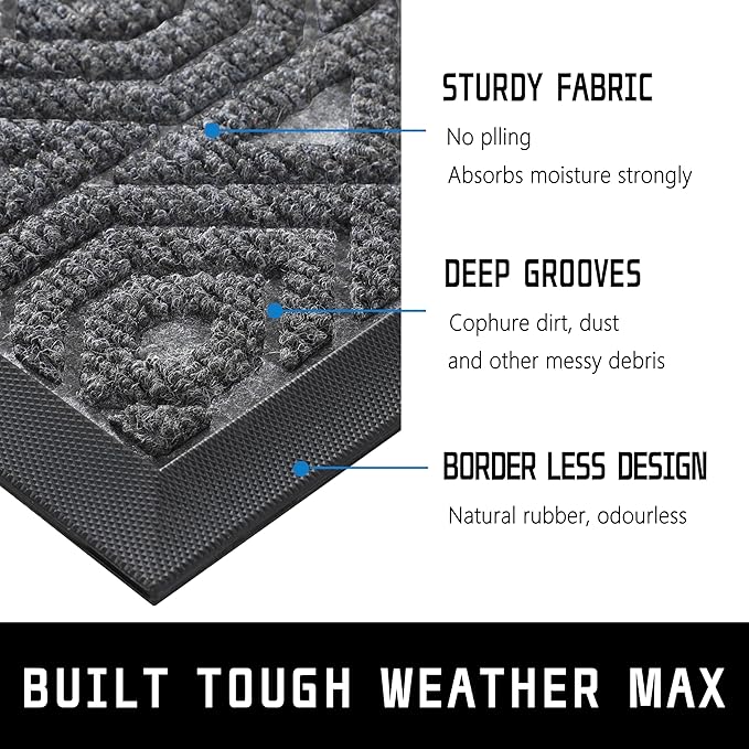 Yimobra Modern Grey 60 x 36 Inch Waterproof Doormat, Non Slip, Stain & Fade Resistant, Indoor/Outdoor, Welcome Mat