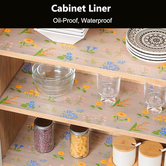 INNOLITES Non-Slip Shelf Liner – Cabinet & Drawer Liner Non-Adhesive – Waterproof Oil-Proof – Durable EVA with Floral for Kitchen Cabinets Refrigerator – BPA-Free, Easy to Cut 23.6" x 236"