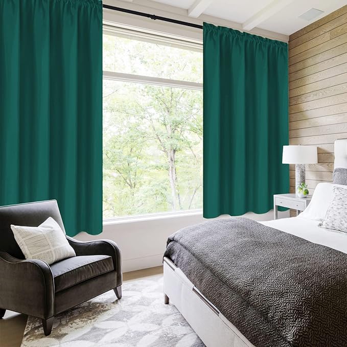 DWCN Blackout Curtains Thermal Insulated, Energy Saving & Noise Reducing Bedroom and Living Room Curtains, Hunter Green, W 42x L 36 Inch, Set of 2 Rod Pocket Curtain Panels