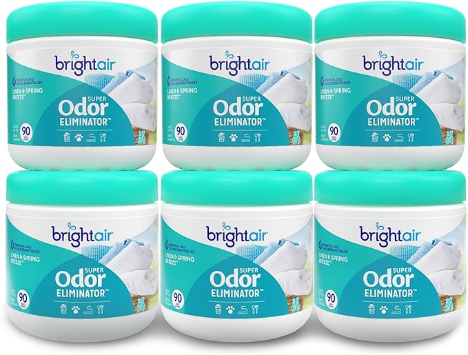 Bright Air 14 oz. Super Odor Eliminator, For Medium-Size Spaces, Linen & Spring Breeze Scent, Case of 6, Air Freshener, Natural Essential Oils, Lasts Up to 90 Days Each
