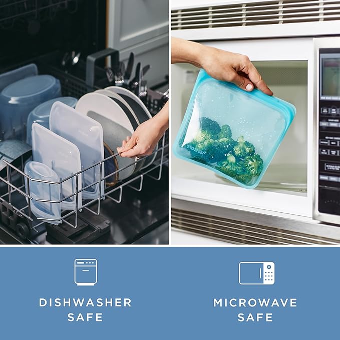 Stasher Premium Silicone Reusable Food Storage Stand-Up Mini Bag, Aqua, Microwave, Sous Vide, Dishwasher, Oven and Freezer Safe, BPA Free, Leak-free, Eco-friendly, 28 Oz