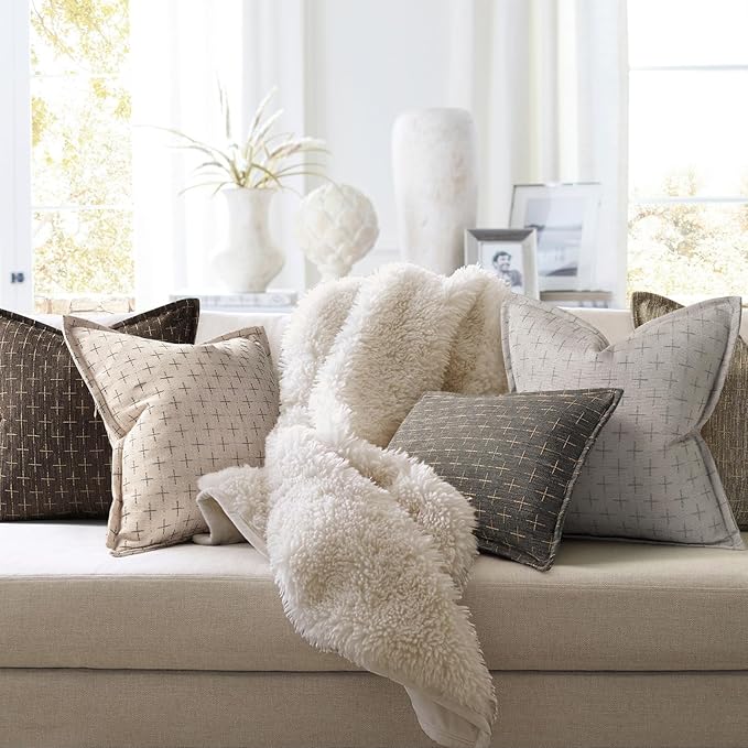 ZWJD Pillow Covers 18x18 Set of 2 Soft Polyester Textured Pillow Covers with Stylish Flange Edge Cozy Farmhouse Throw Pillows for Couch Bed Sofa Living Room