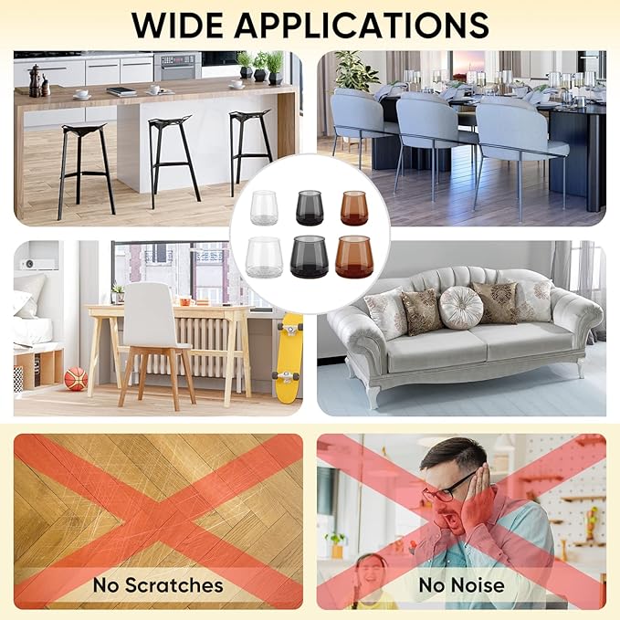 BALEINE 32 Pack Silicone Chair Leg Floor Protectors, Stool Leg Protectors Cap, Non-Slip Chair Leg Caps for Hardwood Floors (Clear & Large, 32 Pack)