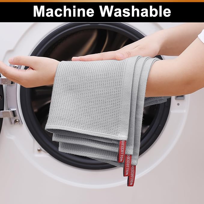 Homaxy 100% Cotton Waffle Weave Dish Cloths - 12 Pack Soft and Absorbent Dish Towels - 12 x 12 Inches Quick Dry Dish Rags - Light Grey
