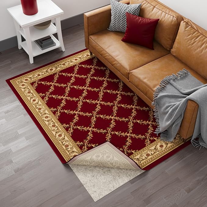 Ottomanson 7' x 7'8" Non-Slip Rug Pad Gripper 1/12 Inch Ultra Thin Dual Surface Felt + Rubber Gripper - Safe for All Floors, Cream