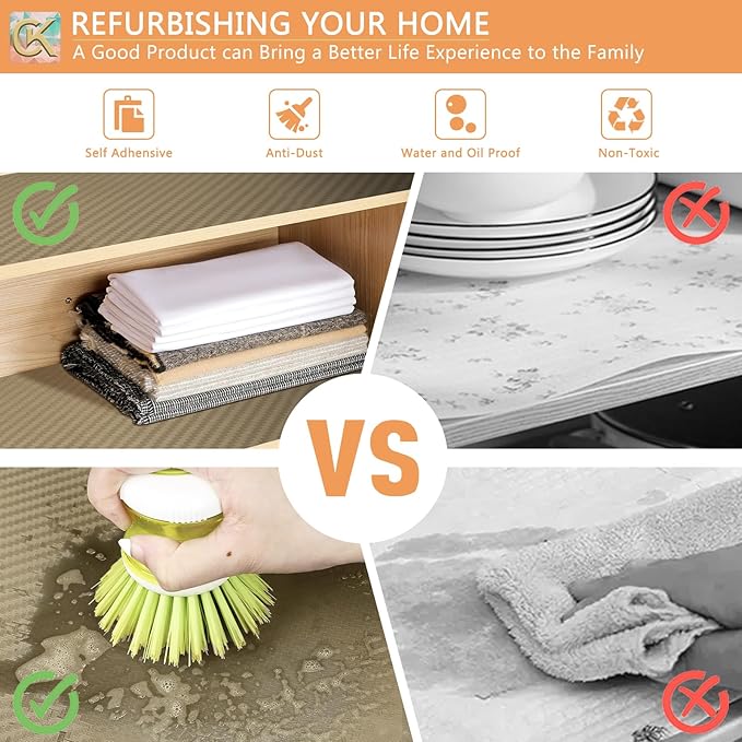 Self-Adhesive Shelf Liner Kitchen Liner, Waterproof Backed Paper Easy Peel and Stick Contact Liner Without Residue for Decor Your Desk Surface, Kitchen Countertops (Dark Khaki, 17.5 x 393.7 inches)