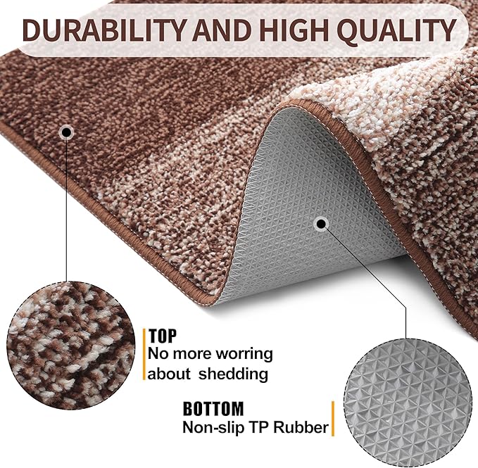 Kitinjoy Indoor Outdoor Door Mat, 40x32 Non-Slip Absorbent Dirt Trapper, Low-Profile Washable Inside Entrance Front Floor Mat, Sturdy Soft Entry Doormats for Entryway, Brown