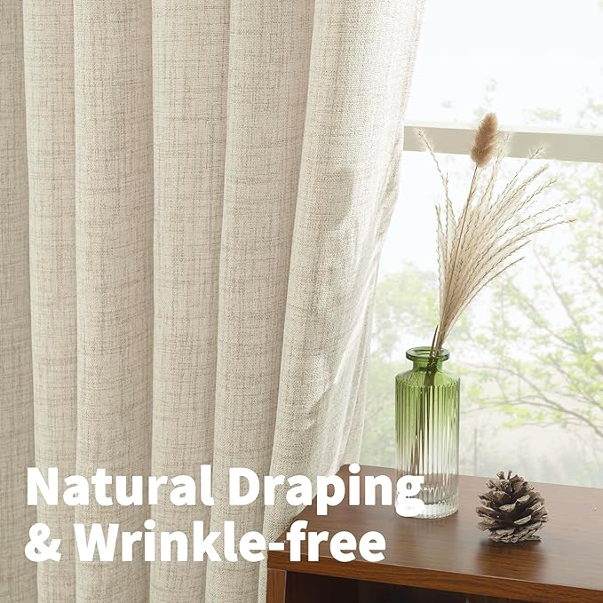 YoungsTex Boho Linen Curtains 36 Inch Length for Kitchen Cafe Window, Semi Sheer Half Window Drapes with Rod Pocket Back Tab Light Filtering Short Curtain for Bathroom, 2 Panels, 30 X 36 Inch