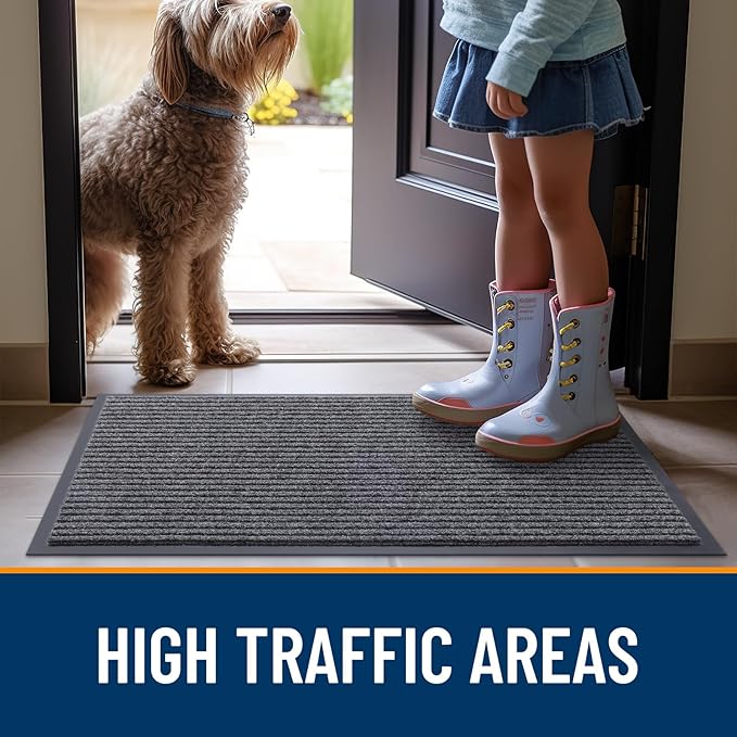 OLANLY Front Door Mat Indoor Outdoor Entrance, Waterproof Heavy Duty Doormat, Fade Resistant, Low Profile, Easy Clean Patio Porch Welcome Floor Mats for Entry, 59x23, Grey