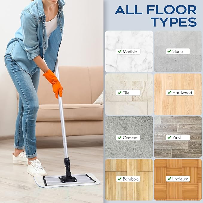 Matthew 18'' Microfiber Spray Mop Replacement Pads Heads for Wet Dry Reusable Mops Floor Home Commercial Cleaning Refills, Machine Washable Fits Compatible with Bona Mop&Most Spray Mops Blue (3 Pack)
