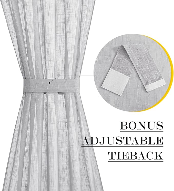 NICETOWN Sheer Door Curtains forWindow 80 Inches Long, Privacy French Door Curtains Light Filtering Window Covering for Patio Glass Front with Tieback, W36 x L80, 1 Panel, Dark Grey