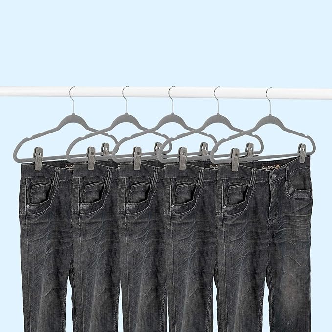 Grey Velvet Hangers Clips (80-Pack), Non-Slip Strong Velvet Hangers Clips for Velvet Skirt Hangers, Velvet Pants Hanger Velvet Clips Fit for Thin Velvet Clothes Suit Hangers