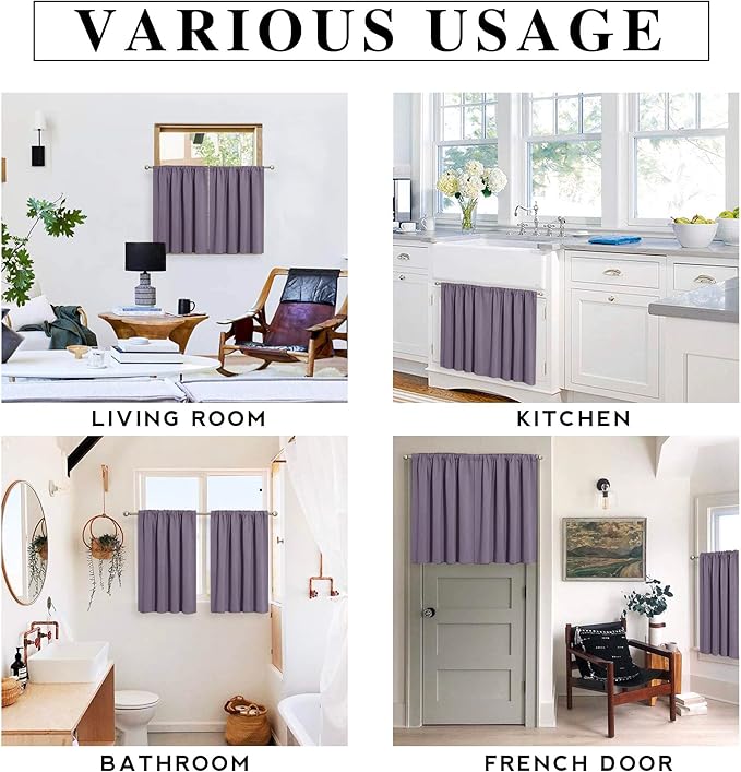RYB HOME Living Room Curtains Blackout - Light Block Energy Efficiency Small Window Treatment Drapes for Kitchen Dining Baby Nursery Farmhouse Decor, W 42 x L 72 inch, Greyish Purple, 2 Panels