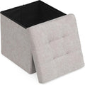 Athena Collection 15" Storage Ottoman Bench Folding Bench with 40L Hidden Storage, Small Cube Ottoman Linen Foot Rest Stool Chest with Flipping Lid for Living Room, Bedroom, Entryway, Sandy Beige