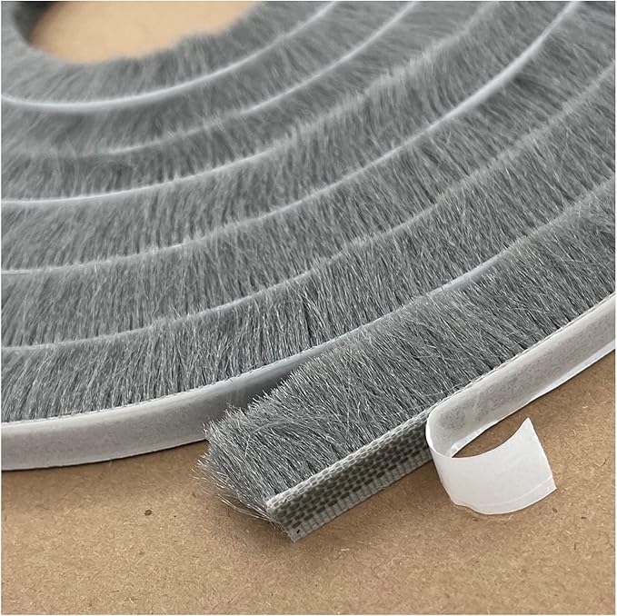 Brush Weather Stripping Window Insulation Sealer for Winter, Self Adhesive Weatherstripping for Doors (16ft x11/32 Backing x 9/16 Brush inch, Black)